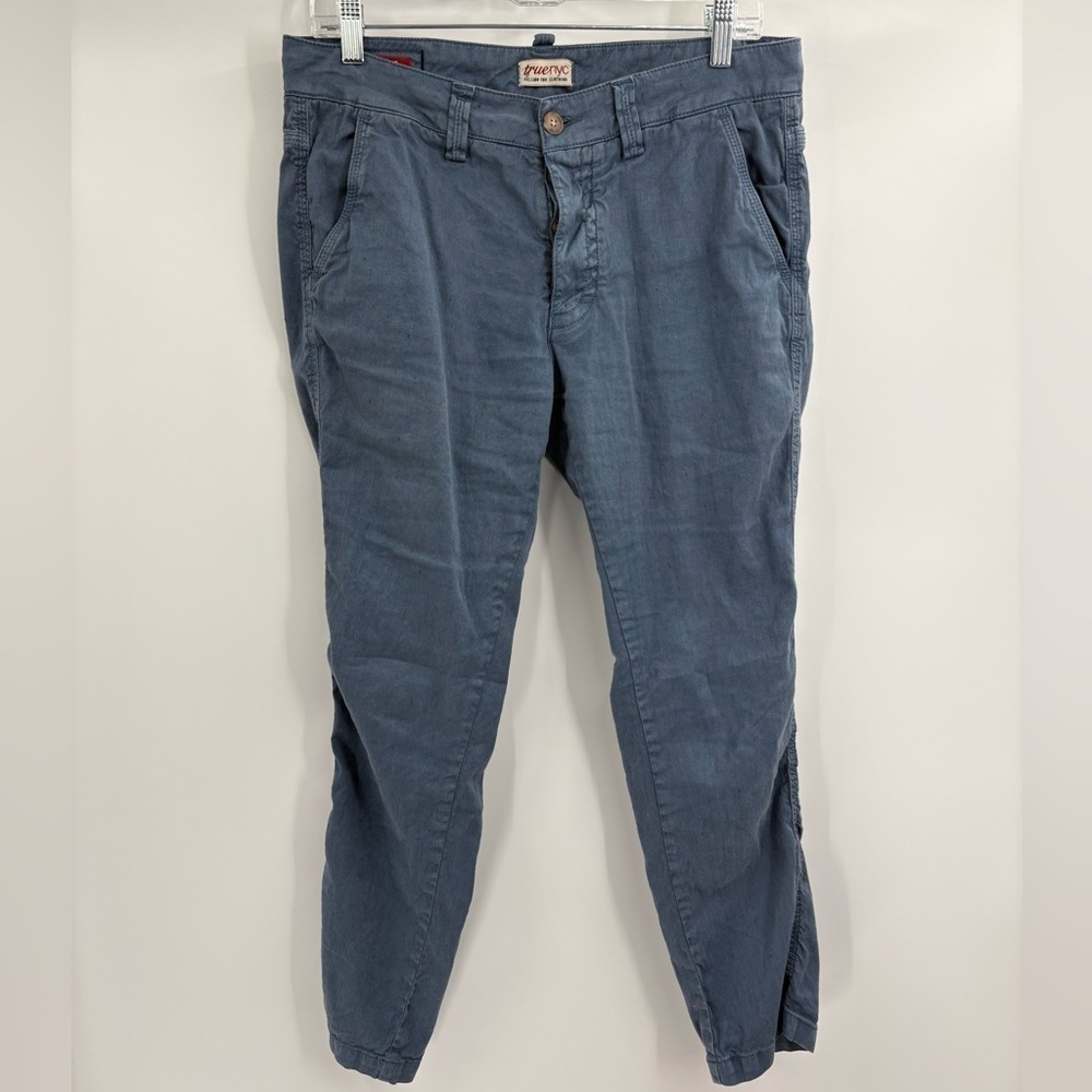 Truenyc. women’s blue pull on chino trousers button fly casual size 30